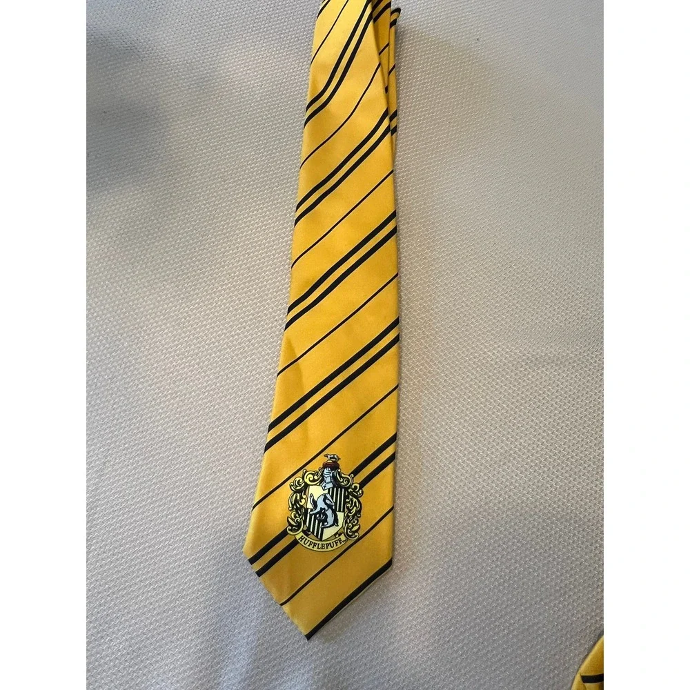 Harry Potter Hufflepuff House Necktie Yellow Striped Crest Halloween Costume Tie